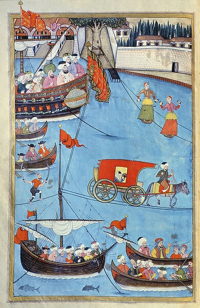 TSM A. 3593 Nautical Festival before Sultan Ahmed III (1673-1736) from Surname by Vehbi, c