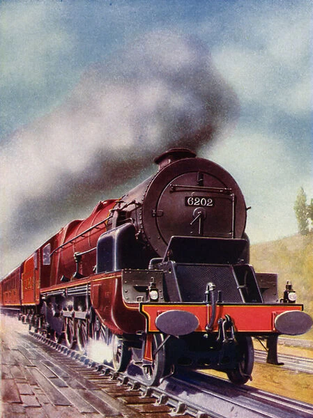 Turbine-driven 4-6-2 Pacific steam locomotive of the London, Midland and Scottish Railway (colour litho)