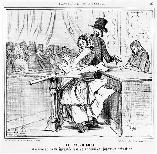 Turnstile at the Universal Exhibition in Paris, cartoon from the Exposition