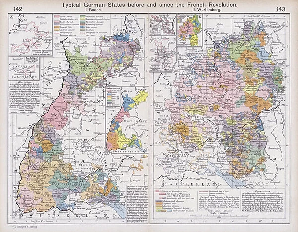 Typical German States before and since the French Revolution (colour litho)