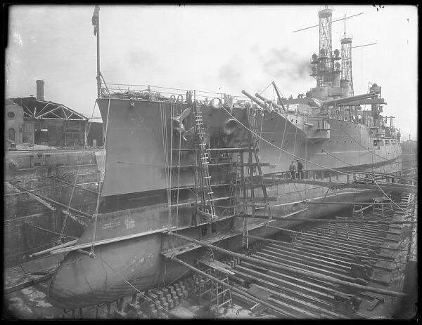 The U. S. S. Utah in dry dock at the Brooklyn Navy Yard, c. 1912 (b  /  w photo)