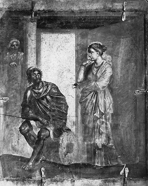 Ulysses and Penelope, from the Macellum, Pompeii, 1st BC-1st AD century (fresco) (b  /  w photo)