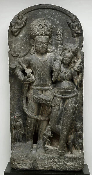Uma-Maheshvara, c.8th century (grayish green stone)