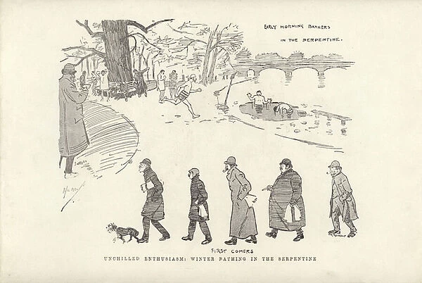 Unchilled enthusiasm, winter bathing in the Serpentine (litho)