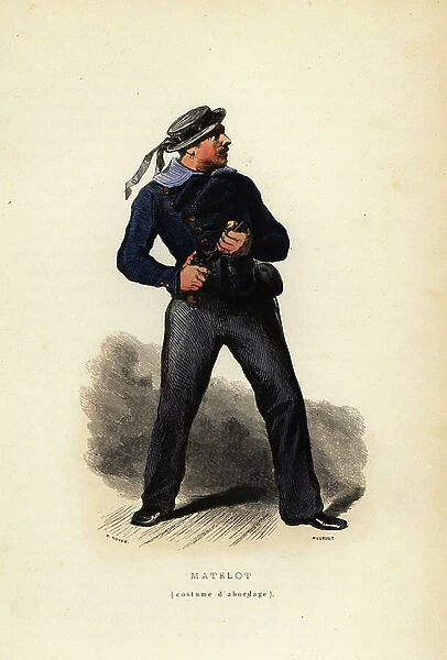 Uniform of a sailor in boarding clothes, French Navy, 1844 (print)