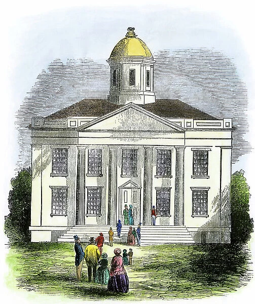 United States, State of Wisconsin: New State Capitol Building in Madison, Wisconsin, 1851. Colour engraving of the 19th century