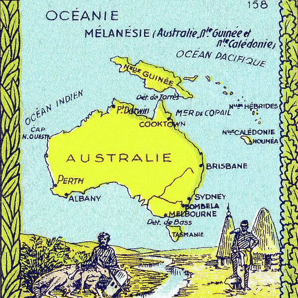 Universal Geography: Melanesie (Australia, New Guinee (New Guinee) and New Caledonia), beg of 20th century (lithograph)
