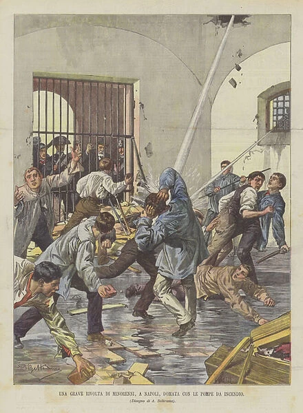 A Serious Uprising Of Minors, In Naples, Tamed With Fire Pumps (colour litho)