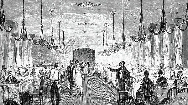 USA History: The dining room of a hotel. The dinner