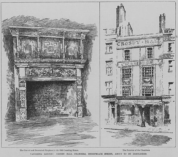 Vanishing London: Crosby Hall Chambers, Bishopsgate, shortly before demolition, 1891 (engraving)