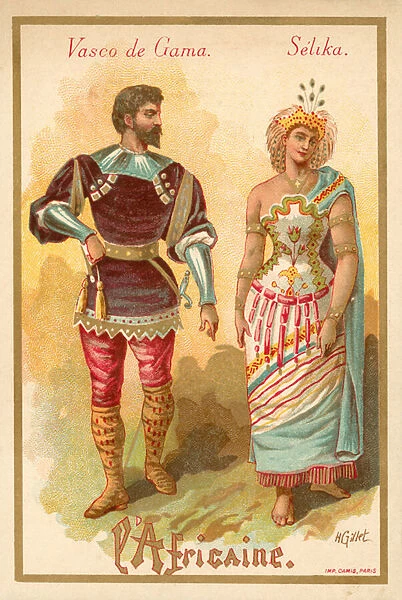 Vasco da Gama and Selika, from Giacomo Meyerbeers opera L Africaine (chromolitho)