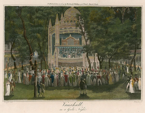 Vauxhall Gardens, London, on a gala night (coloured engraving)