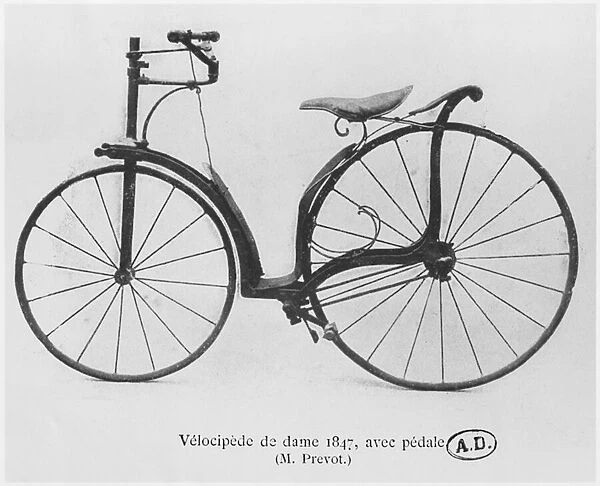 Velocipede for a lady designed in 1847, with pedals (b  /  w photo)