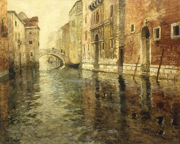 A Venetian Canal Scene (oil on canvas)