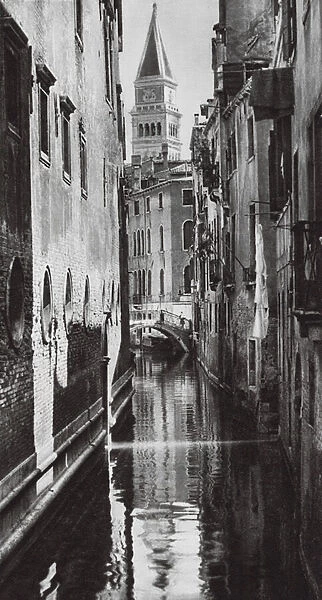 Venezia, Canale col Campanile; Venice, Canal with the Campanile (b  /  w photo)