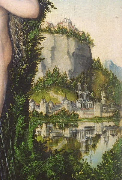 Venus standing in a landscape, detail of the landscape, 1529, (oil on panel)