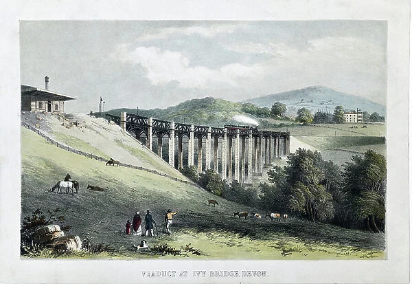 Viaduct at Ivy Bridge, Devon, 1846 (hand coloured lithograph on paper)