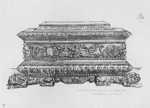 Victoria And Albert Museum: Cassone in carved walnut wood, Italian, 1550 (engraving)