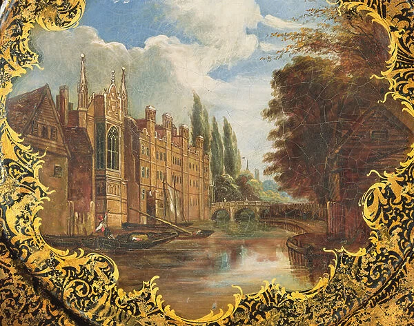 Victorian plate decorated with a scene of St. Johns College, Cambridge