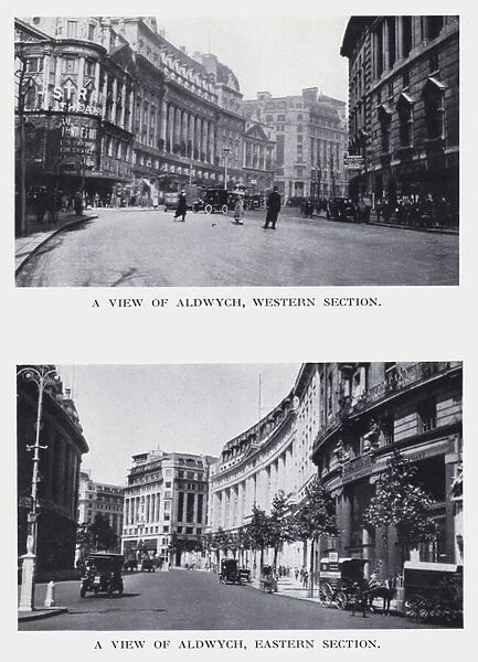A view of Aldwych, western section; A view of Aldwych, eastern section (b  /  w photo)