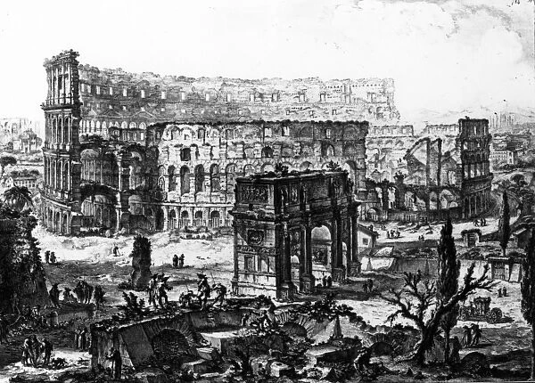 View of the Arch of Constantine and the Colosseum, from the Views of Rome series, c