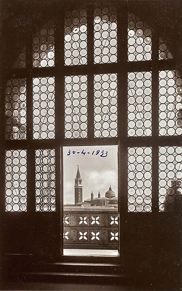 View of the Bell tower of the Basilica of San Marco from a window in the Sala del Consiglio of the Palazzo Ducale, Venice