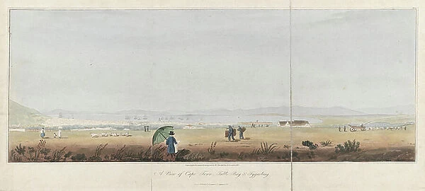 View of Cape Town, Table Bay and the Tygerberg Hills (South Africa). Lithography (26.5x53.5 cm) by J.W. Burchell, 1821
