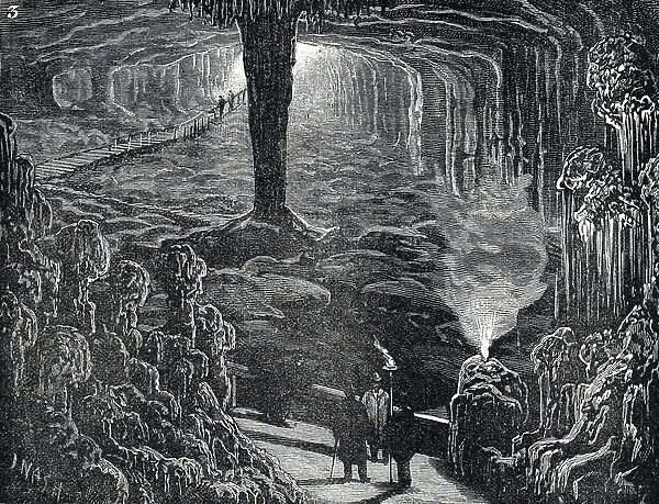 View of the Cave of Adelsberg, or Cave of Postojna or Postojnska or Postumia in Slovenia (View of the Postojna Cave, Slovenia) by Huard, 19th century (engraving)