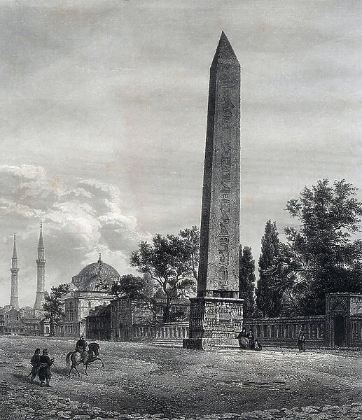 View of Constantinople: Obelisque on the Place des Races. Engraving by GUNKEL. In ' Memories of Constantinople', 19th century. Private collection