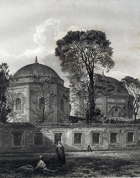 View of Constantinople: Tomb of Sultan Soliman. Engraving by GESTOCH E RICHTER. In ' Memories of Constantinople', 19th century. Private collection