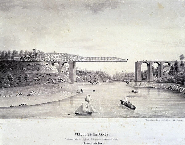 View of the construction of the viaduct of the Rance, near Dinan (Cote d