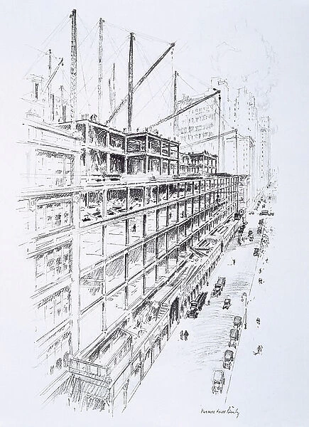 View of the cranes on the 8th floor of the Empire State Building, May 1930, published by William Edwin Rudge, 1931 (pencil on paper)