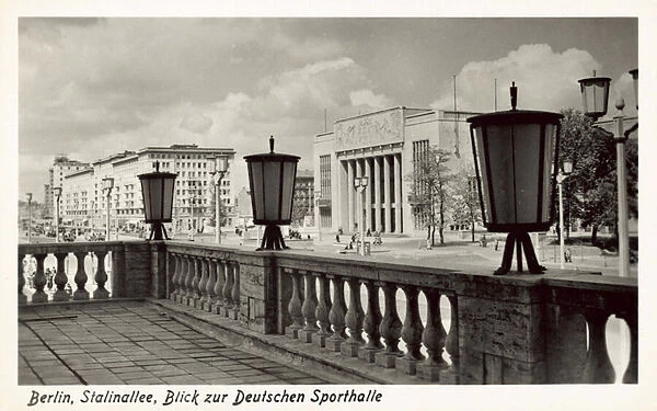 View of the Deutschen Sporthalle, Stalinallee, East Berlin, c1950s (b  /  w photo)