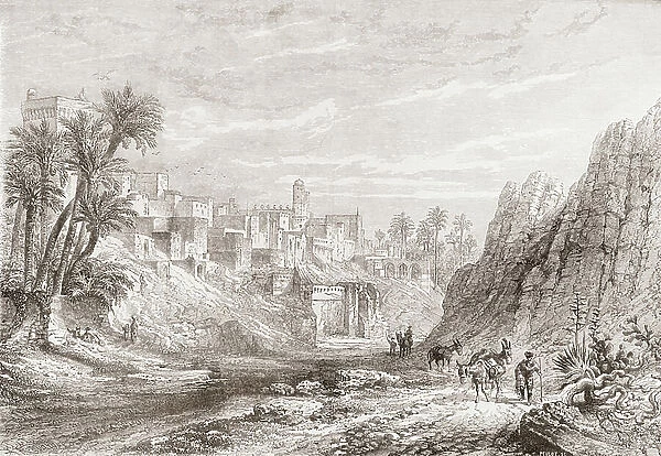 A view of Elche, Baix Vinalopo, province of Alicante, Valencian Community, Spain in the 19th century, from Album-Evenement, Prime du Journal L'Evenement, pub. 1865
