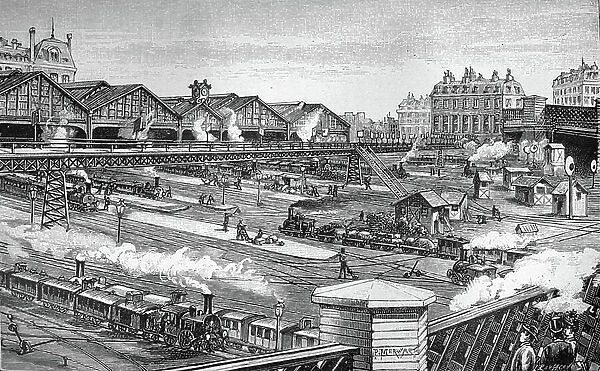 View of the Gare de l'Ouest, Paris, 1893 (engraving)