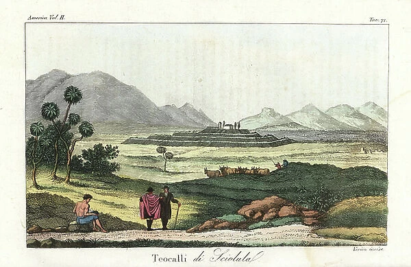 View of the Great Pyramid of Cholula or Tlachihualtepetl of the Aztecs, Mexico City. Handcoloured copperplate engraving by Verico from Giulio Ferrario's Ancient and Modern Costumes of all the Peoples of the World, 1843