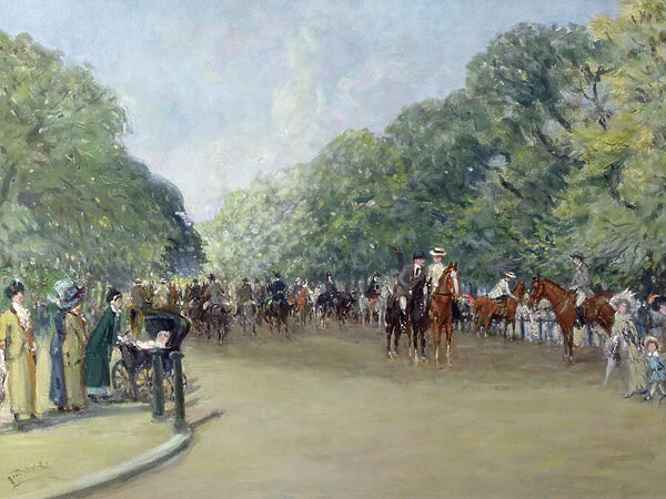 View of Hyde Park with Figures on Rotten Row (oil on canvas)
