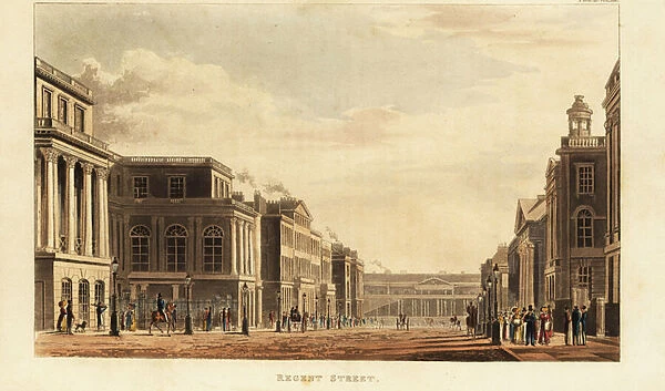 View looking south down Regent Street to the Prince Regents palace Carlton House, London