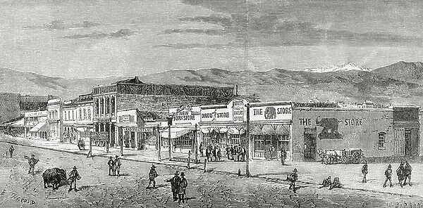 A View Of The Main Street, Salt Lake City, Utah, America In The 19Th Century. From El Mundo En La Mano Published 1875 ©UIG / Leemage