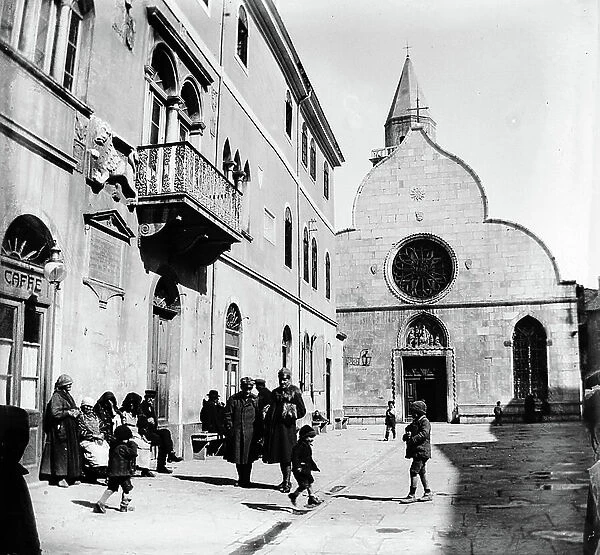 View of Marconi square with the Church of Saints John and Paul (Cathedral) in Muggia