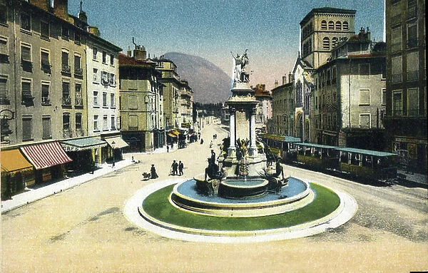 View of Place Notre Dame, Centennial Monument and Tramways in Grenoble (Isere) 1910 about Private Collection