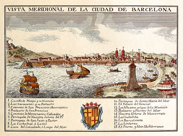 View of the Port of Barcelona (coloured engraving)