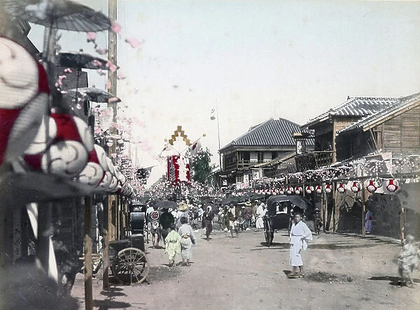 View of a street in Yokohama - Japan 1880-1910 - Hand coloured photo