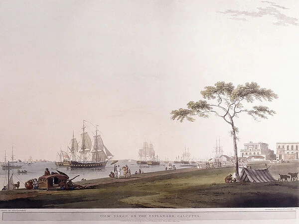 View Taken on the Esplanade, Calcutta, 1797 (hand-coloured aquatint)
