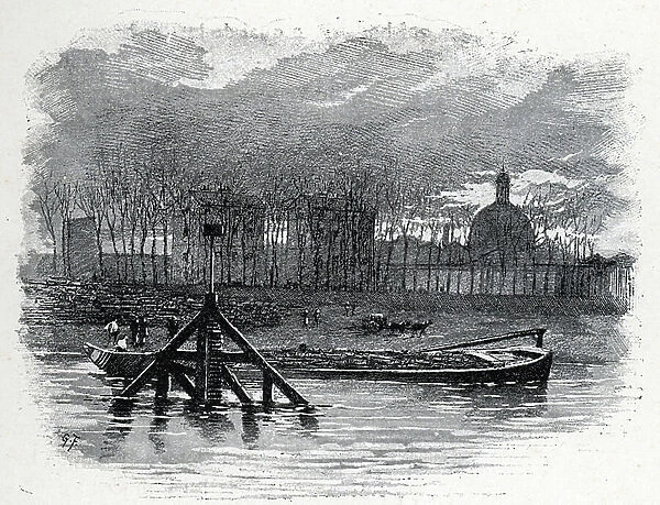 View of the water crane of quai d'Austerlitz and Salpetriere, 13th district in Paris Drawing by Gustave Fraipont (1849-1923) draws from Saint-Juirs, 1890 Private collection