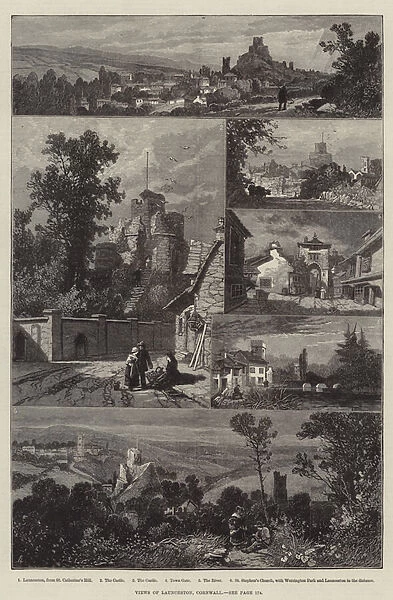 Views of Launceston, Cornwall (engraving)