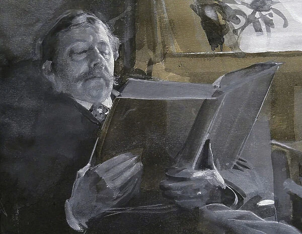 detail of ' Viktor Rydberg' (1886, watercolor on paper). Goteborg, Goteborg University. Anders Zorn (1860-1920)