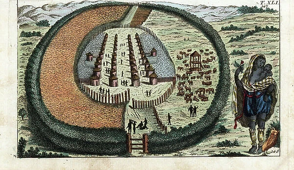 The village of Fulier in Senegal with a cereal field and a cattle pen - Strong water extracted from the Encyclopedie of Natural History: Humanite, by Gottlieb Tobias Wilhelm (1758-1811)