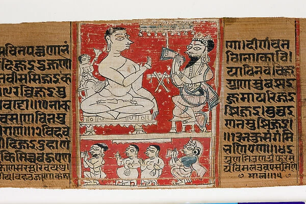 Vimalaprava converses with Raji and Lakshmi, c. 1300 (opaque w  /  c on palm leaf)