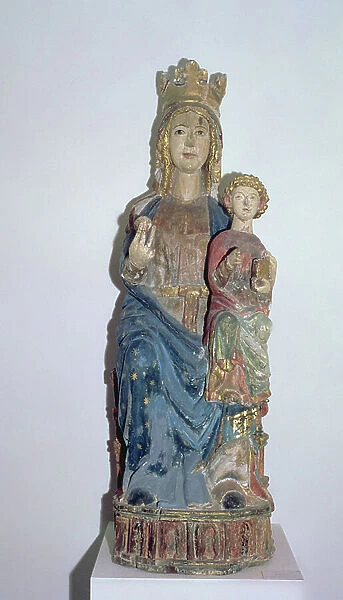 Virgin and Child, Spanish, 13th century (painted stone)
